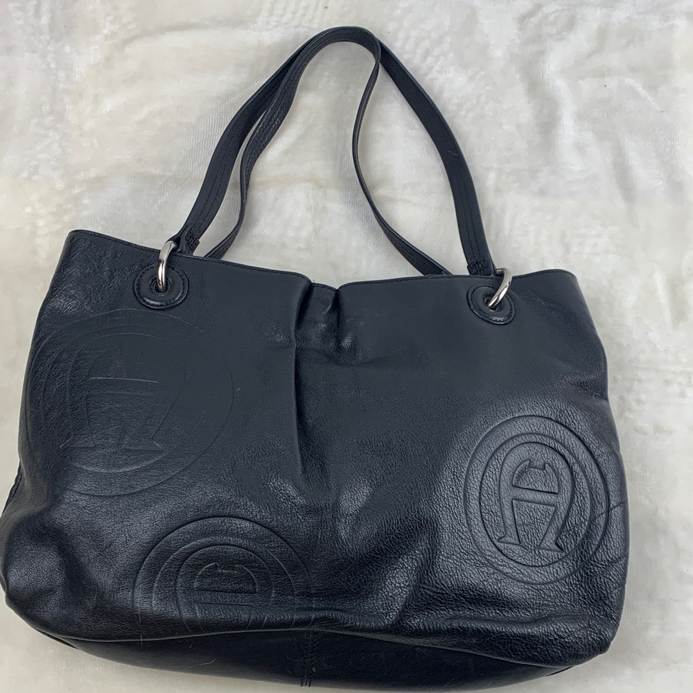 Etienne Aigner Black Leather Tote Bag